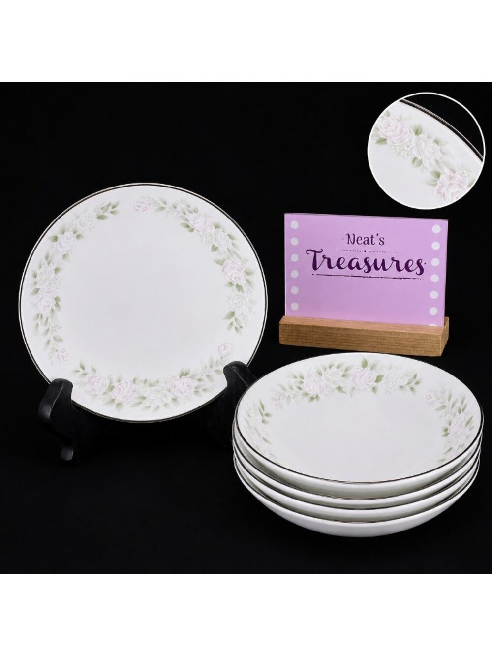Sheffield Fine China CLASSIC 501 Pink Roses Platinum Dessert Sauce Bowl Set of 5